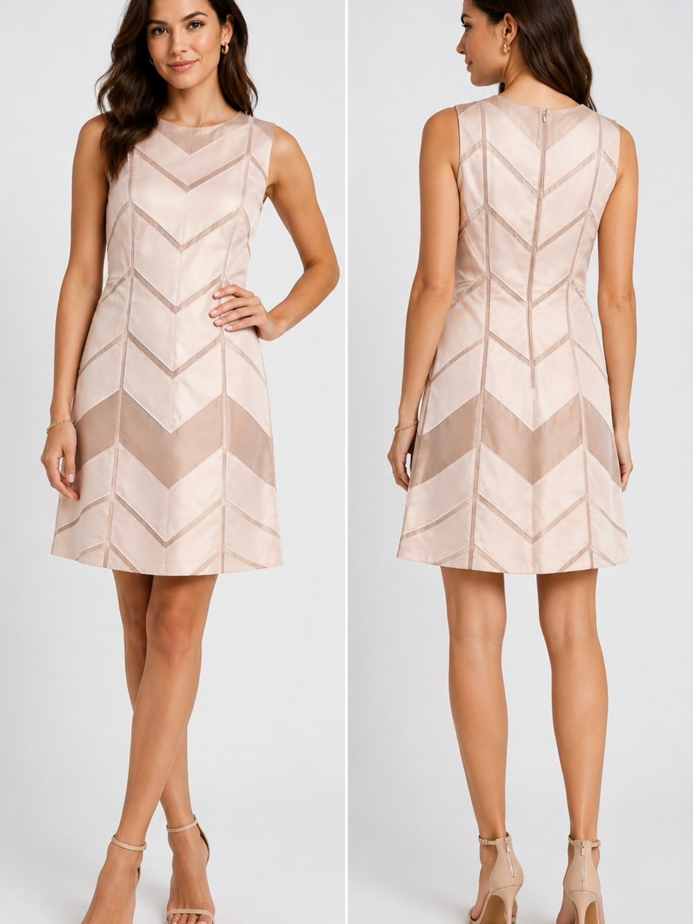 J. Mendel Paris 100% Silk Chevron Panel Sleeveless Cocktail Dress Blush Size 4